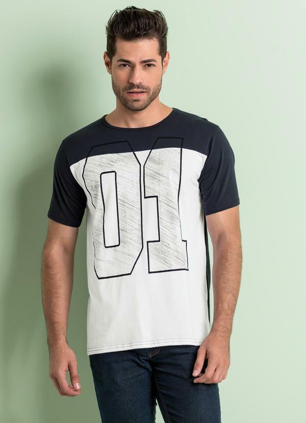 Outlet - Camiseta Estampa Frontal Branco e Chumbo