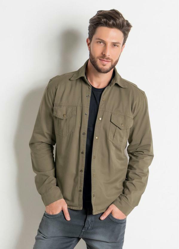Outlet - Camisa Manga Longa com Bolsos Verde Militar