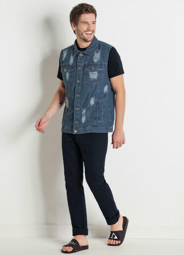 Outlet - Colete em Jeans Azul Destroyed Actual 3