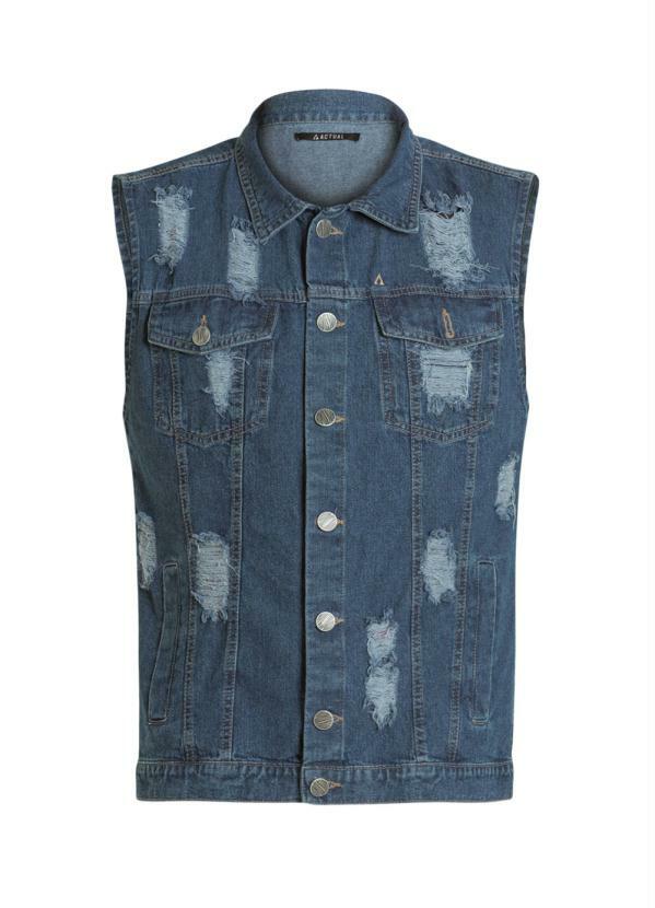 Outlet - Colete em Jeans Azul Destroyed Actual 6