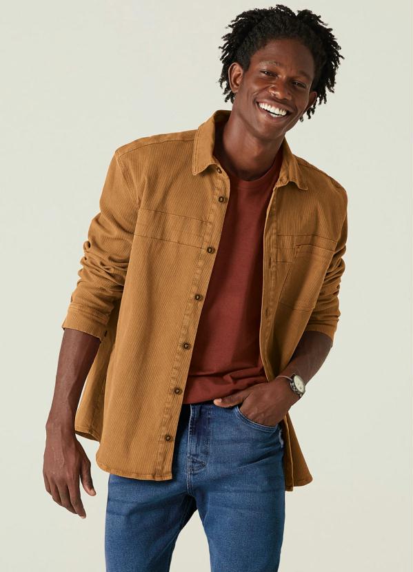 Malwee Shirt Jacket Caramelo em Sarja Masculino