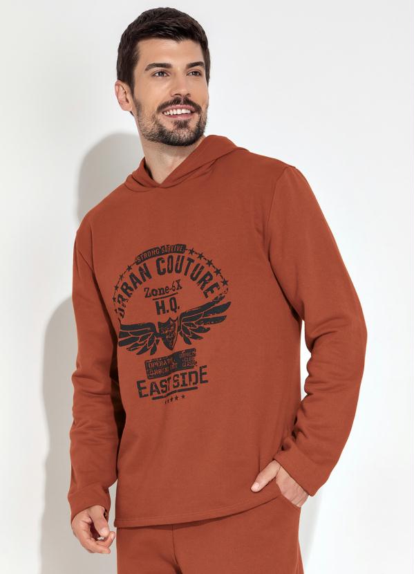 Moda Pop - Casaco com Gorro e Estampa Laranja