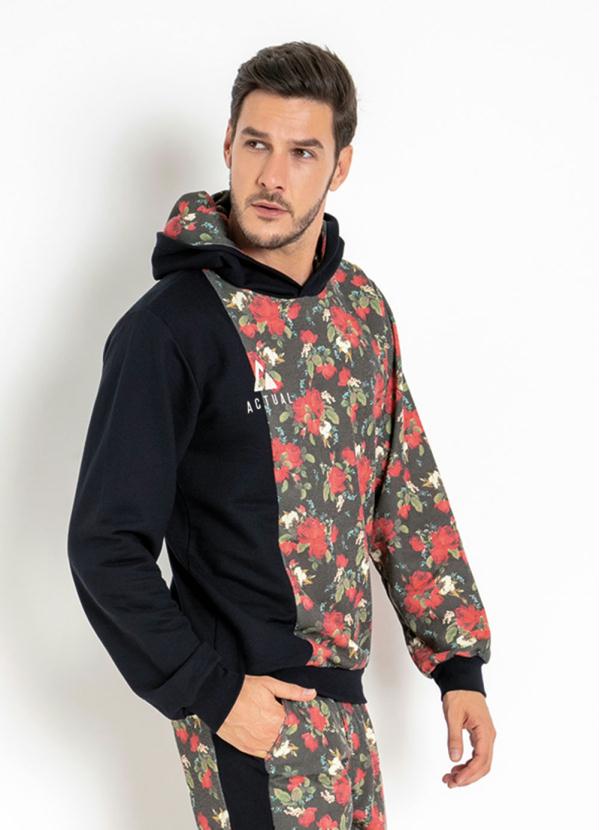 Outlet - Casaco Floral e Preto com Capuz e Recortes