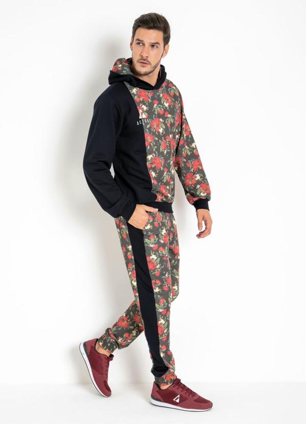 Outlet - Casaco Floral e Preto com Capuz e Recortes 3