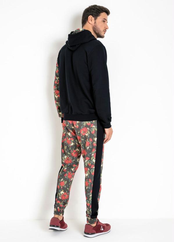 Outlet - Casaco Floral e Preto com Capuz e Recortes 4