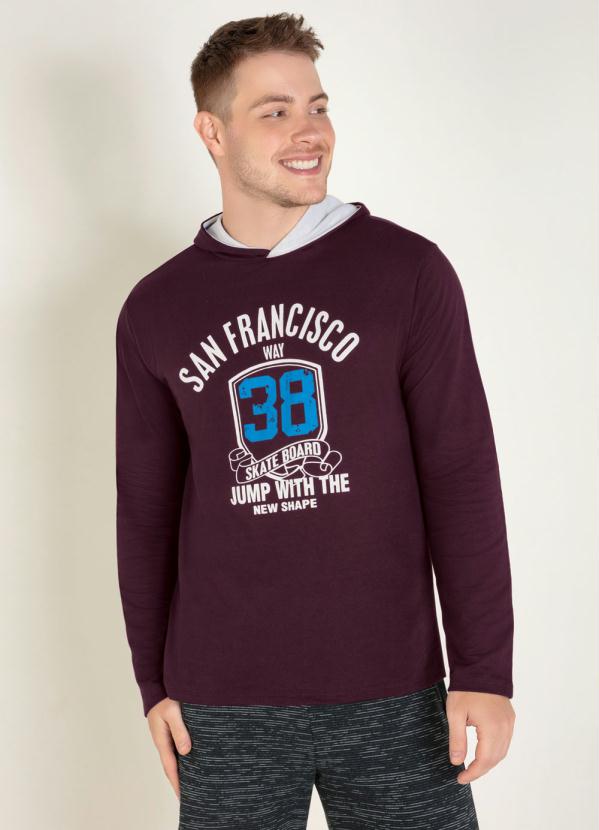 Outlet - Moletom Vinho com Capuz e Estampa Frontal 1