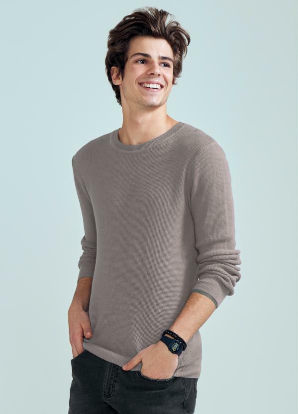 Enfim - Suéter Cinza em Tricô Masculino