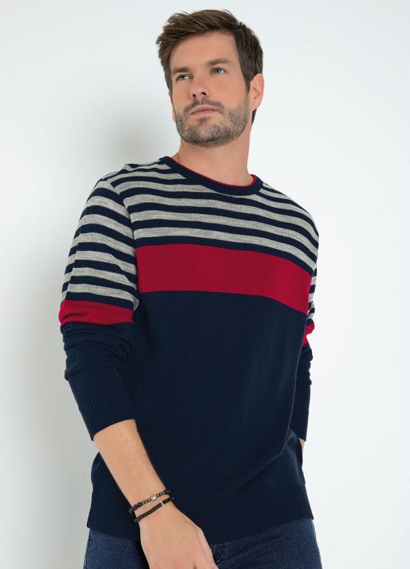 Suéter Listrado Marinho com Mangas Longas Multimarcas