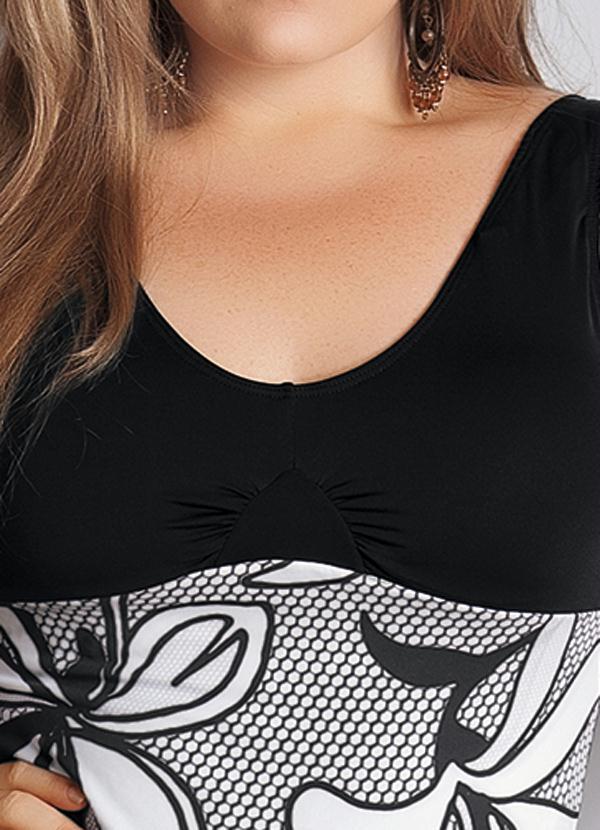 Quintess - Maiô Floral Plus Size Preto e Branco 3