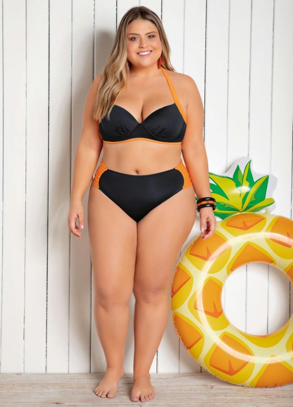 Outlet - Calcinha Biquíni Preto e Laranja Fio Duplo 3