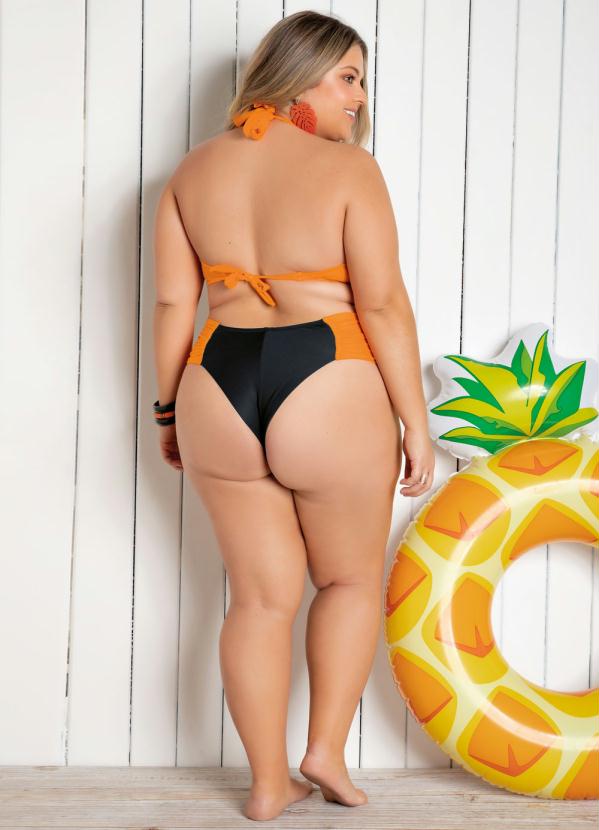 Outlet - Calcinha Biquíni Preto e Laranja Fio Duplo 4