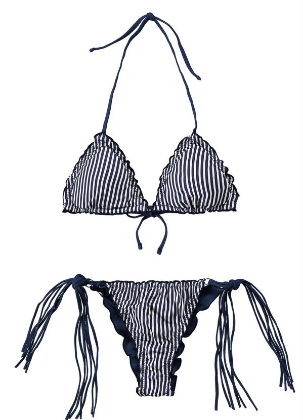 Malwee - Biquíni Azul Escuro Cortininha Estampado 3