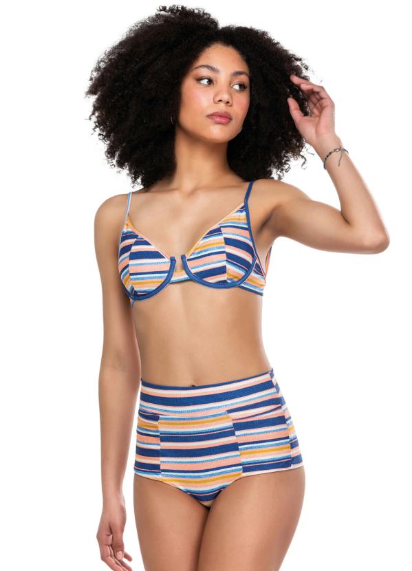 Enfim - Biquíni Azul Listrado Hot Pants Beach