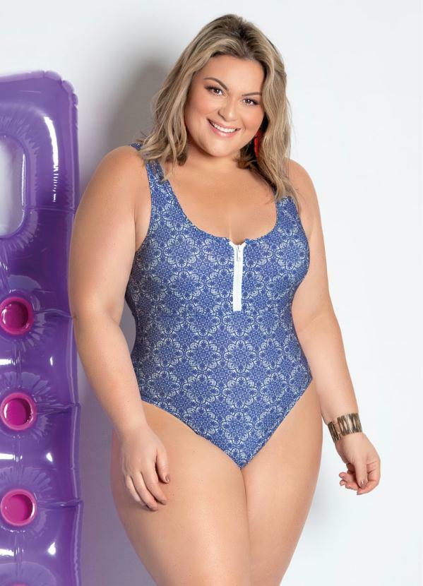 Outlet - Maiô Azul com Zíper Funcional no Decote