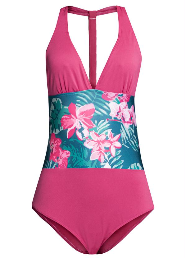 Outlet - Maiô Decote V Floral Verde 3