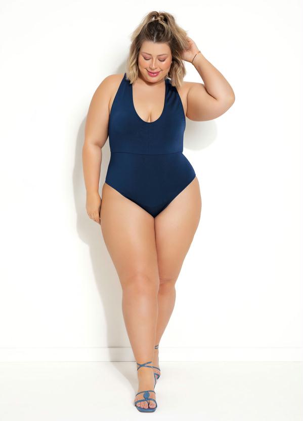 Outlet - Maiô Plus Size Azul Marinho com Alças Cruzadas 3