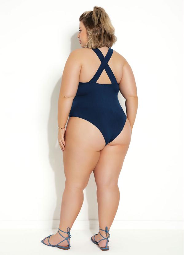 Outlet - Maiô Plus Size Azul Marinho com Alças Cruzadas 4
