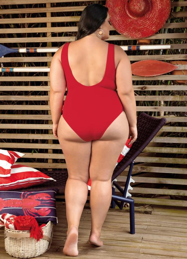 Outlet - Maiô Vermelho Cavado com Estampa Frontal 10
