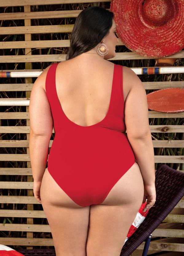 Outlet - Maiô Vermelho Cavado com Estampa Frontal 8