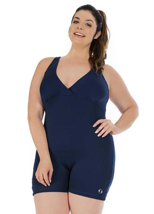 Sporting Way Fitness - Macaquinho Plus Size para Natação Azul
