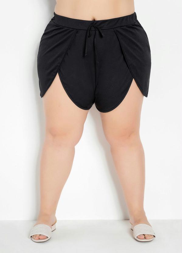 Marguerite - Shorts Saída de Praia Plus Size Preto com Cordão 3