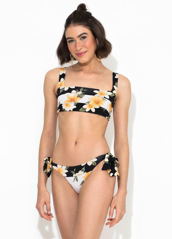 Farm - Biquini Faixa Menina de Flor Preto