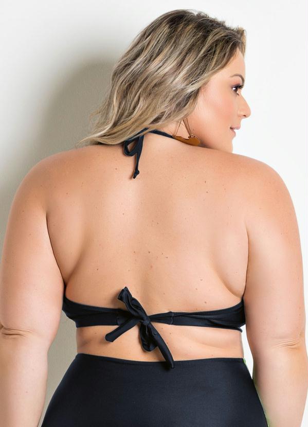 Outlet - Busto Biquíni Preto e Folhagem Plus Size 2