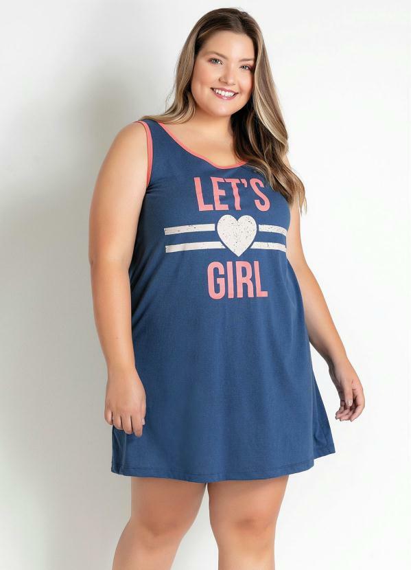 Marguerite - Camisola Plus Size sem Mangas Marinho e Coral