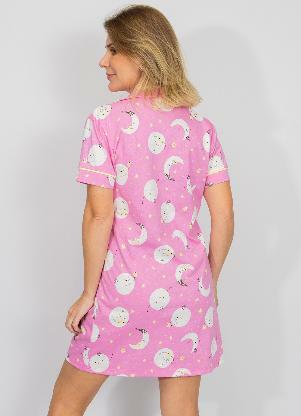 Piante Pijamas - Camisola Algodão Americana Filete Lua Rosa - PIANTE PIJAMAS