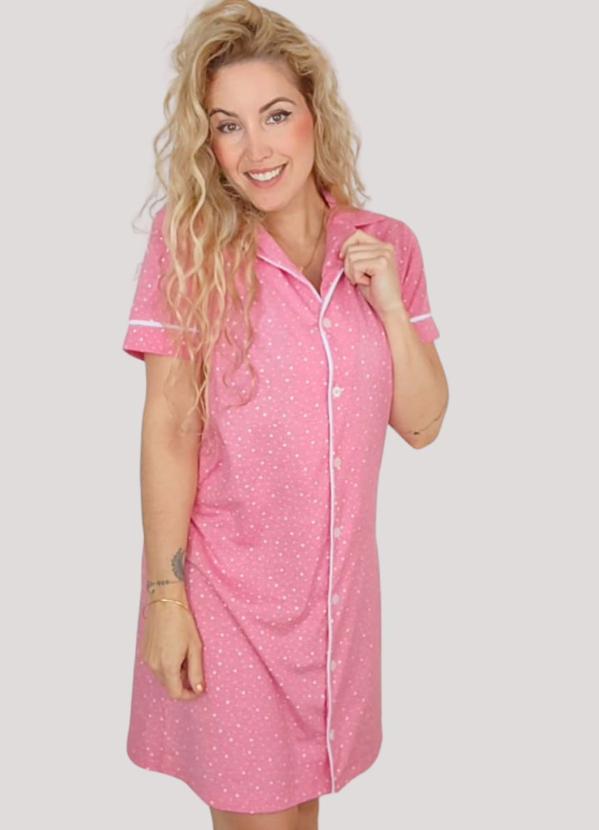 Piante Pijamas - Camisola Algodão Americana Manga Curta Poá Rosa 4
