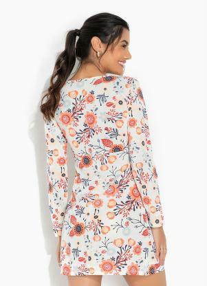 Alma Dolce - Camisola Manga Longa com Botões Floral Bege - ALMA DOLCE