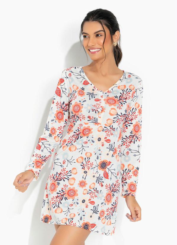 Alma Dolce - Camisola Manga Longa com Botões Floral Bege