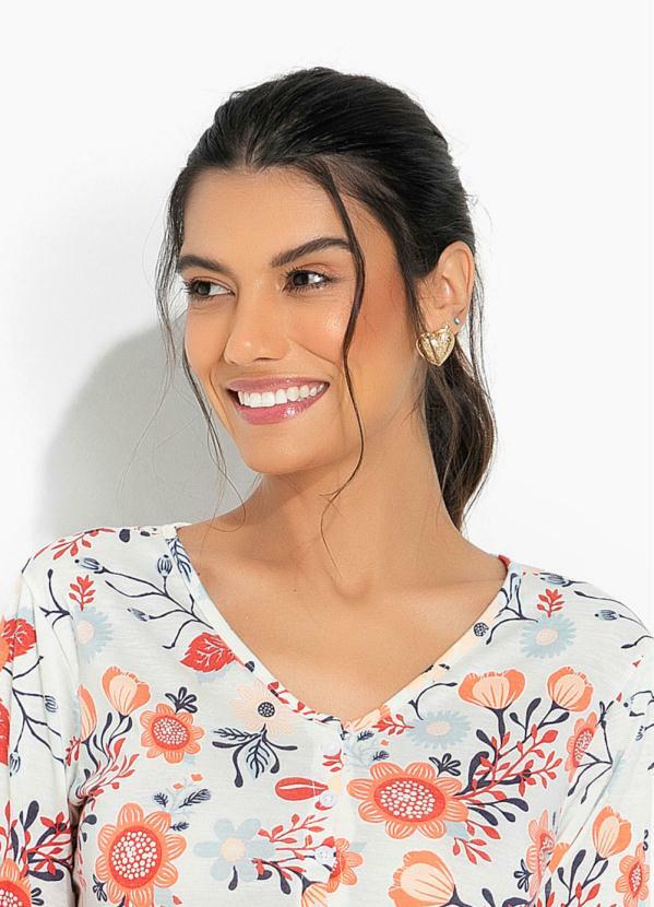 Alma Dolce - Camisola Manga Longa com Botões Floral Bege 3