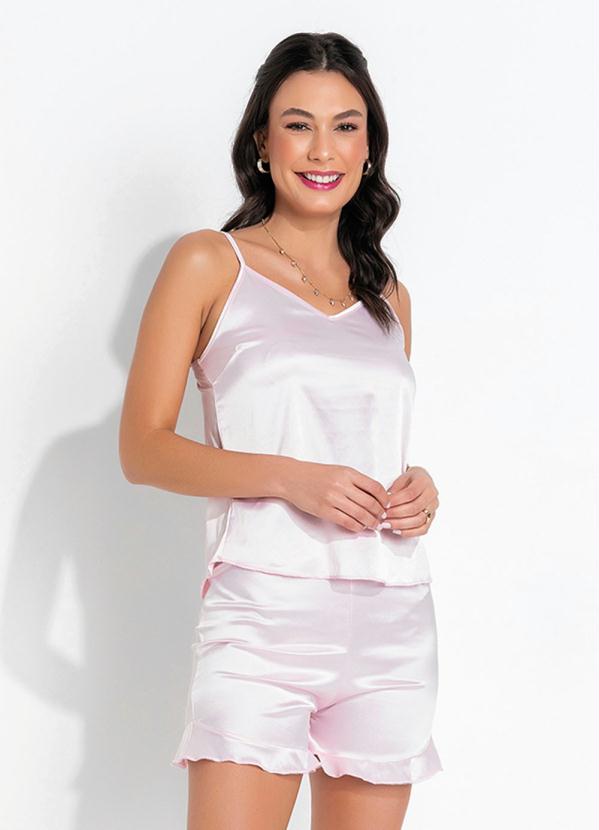 Alma Dolce - Pijama Rosa de Alça e Babado Shorts 5