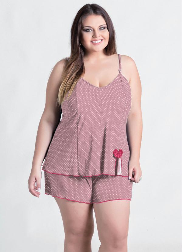 Baby Doll Rosa Bebê e Poá Plus Size com Fenda Alma Dolce