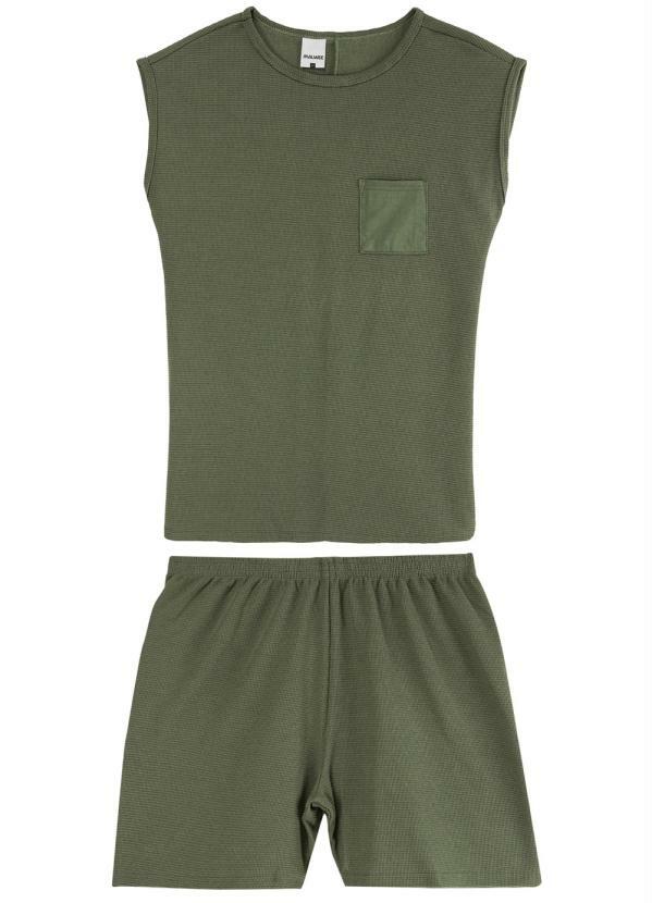 Malwee - Conjunto e Pijama Verde Militar em Malha Texturizada