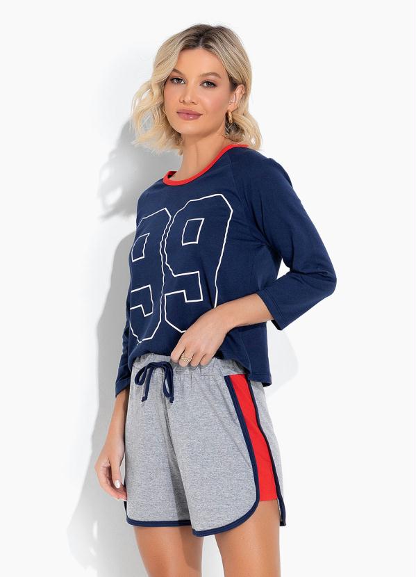 Alma Dolce - Pijama Curto com Estampa Azul Marinho e Cinza 6