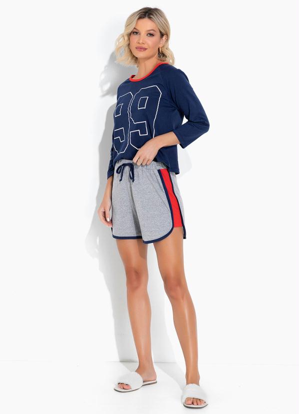 Alma Dolce - Pijama Curto com Estampa Azul Marinho e Cinza 8