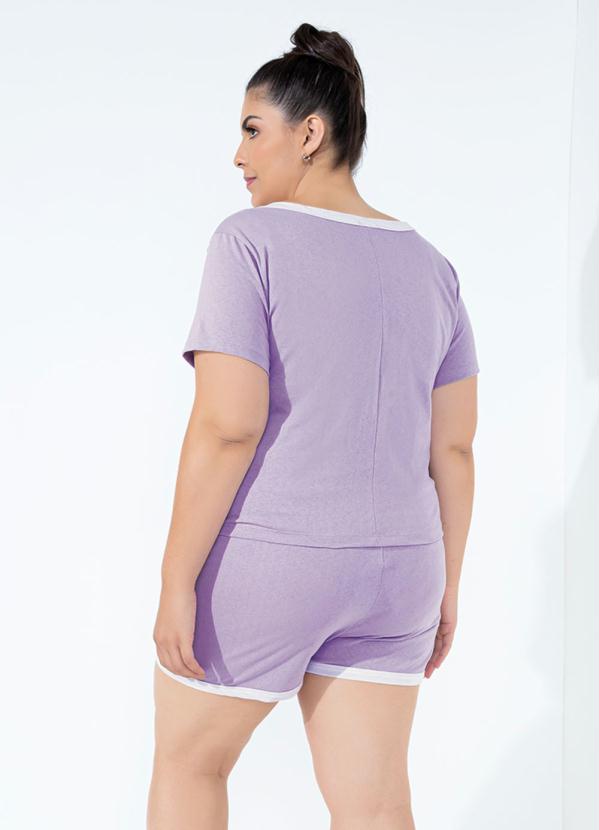 Marguerite - Pijama Curto com Gola e Barra Contrastante Lilás 2