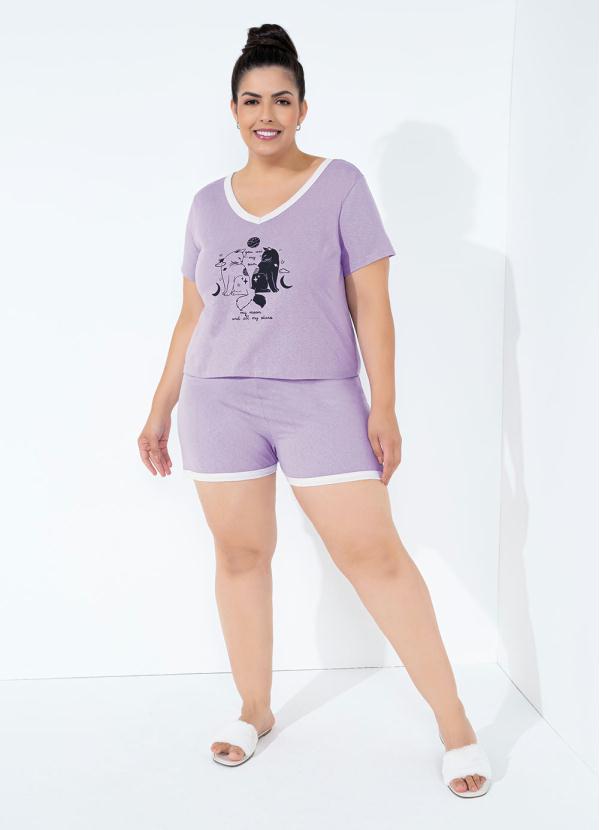 Marguerite - Pijama Curto com Gola e Barra Contrastante Lilás 5
