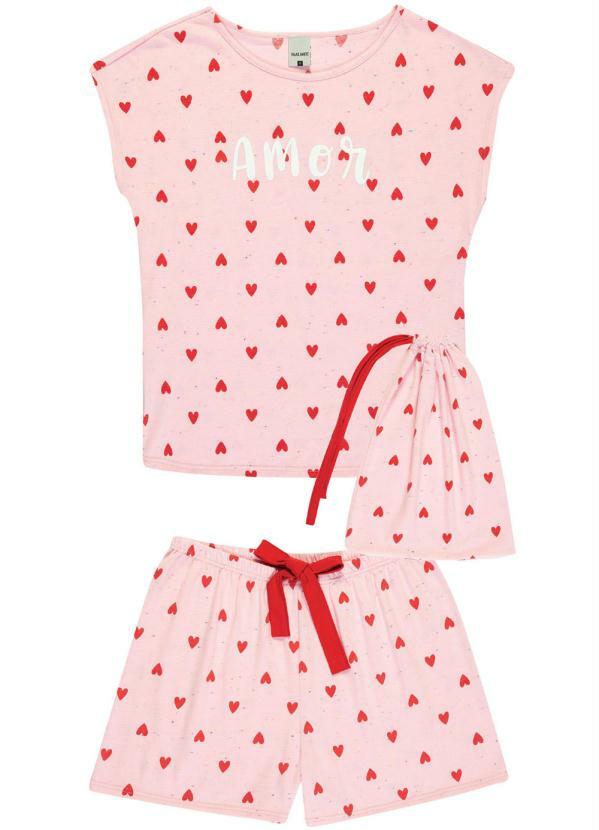 Malwee - Pijama Rosa Claro Amor em Neon
