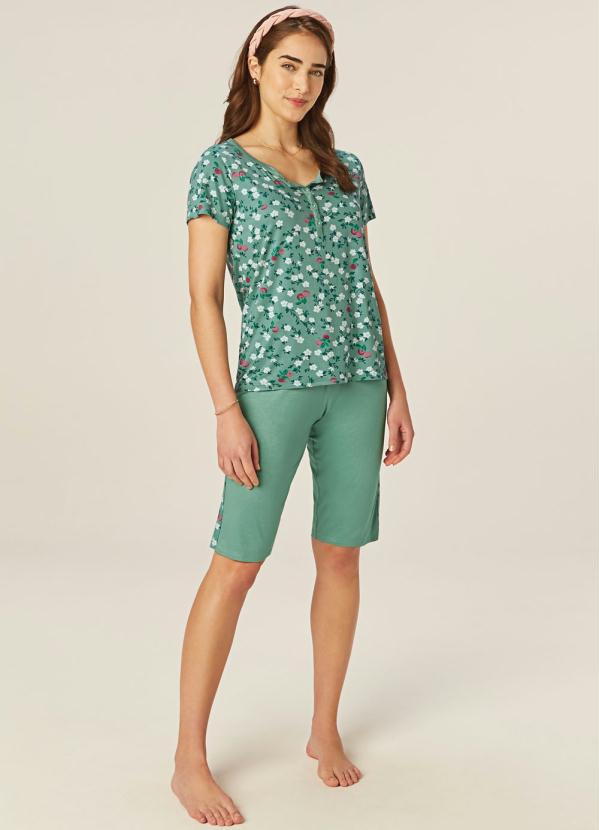 Malwee - Pijama Verde Floral em Viscose 2
