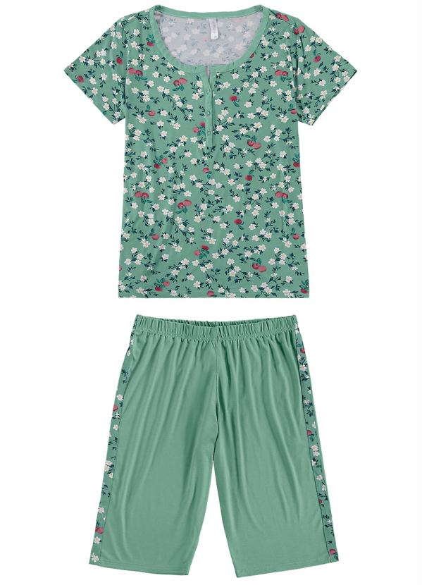 Malwee - Pijama Verde Floral em Viscose 3