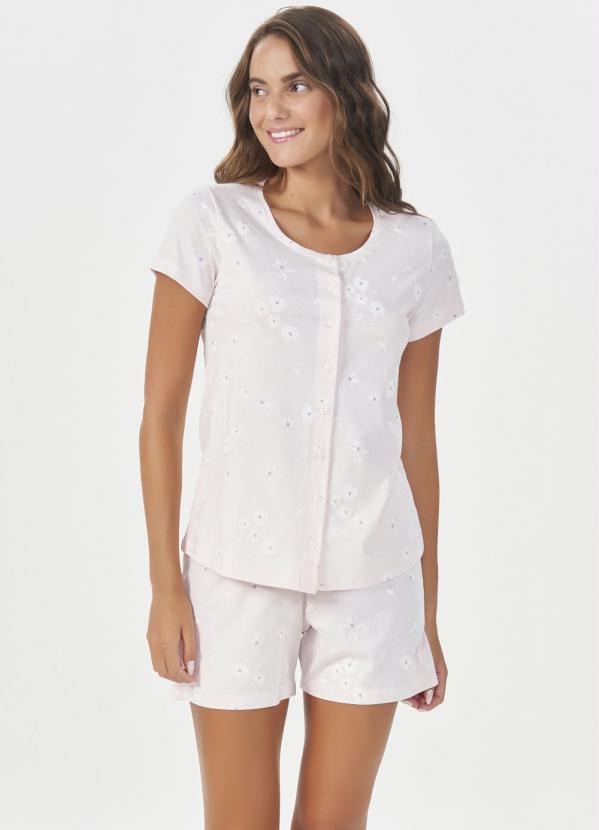 Espaço Pijama - Short Doll Manga Curta com Abertura Rosa Claro