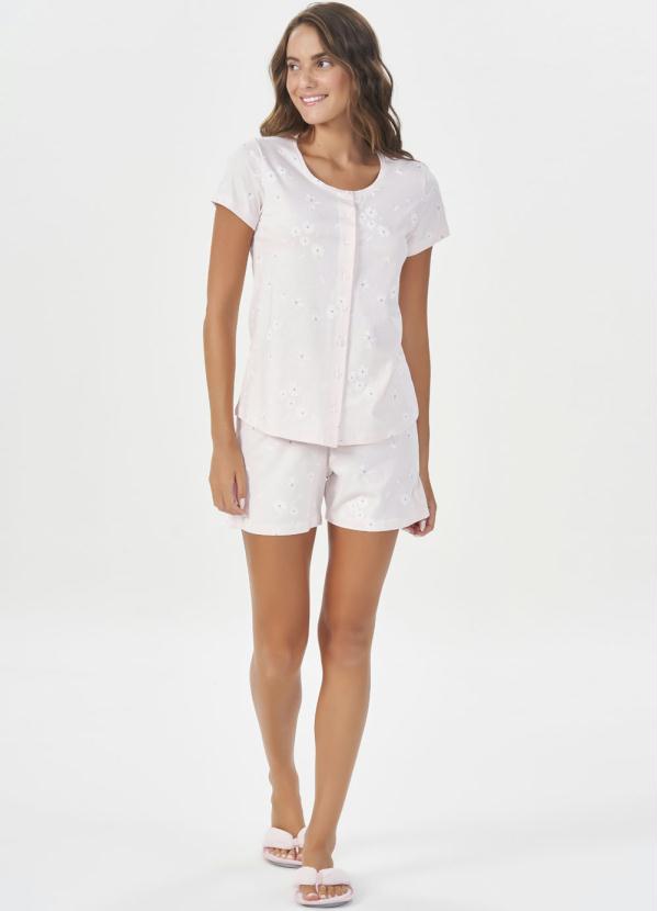 Espaço Pijama - Short Doll Manga Curta com Abertura Rosa Claro 3