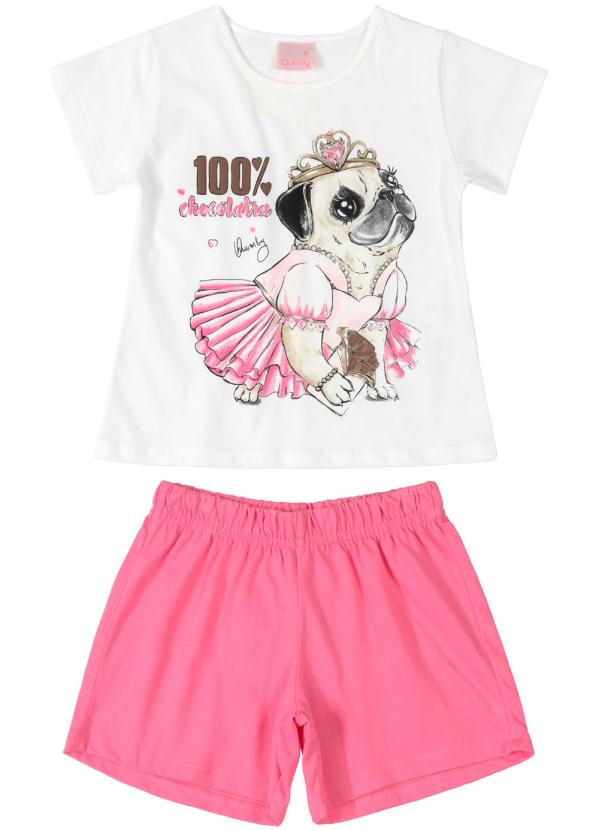 Quimby - Pijama Infantil Pug Girls Branco