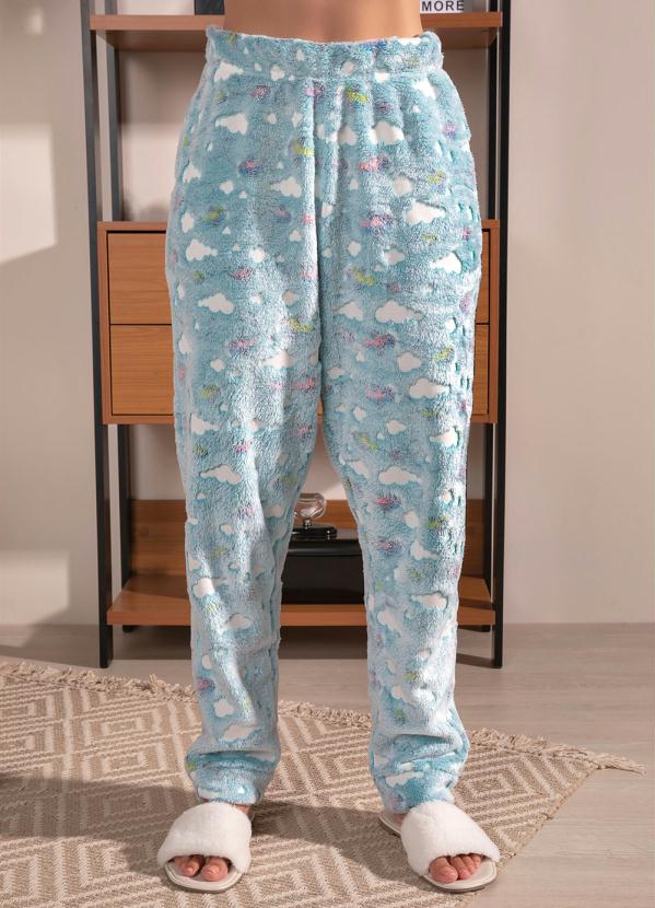 Alma Dolce - Calça Peluciada Estampada Nuvens