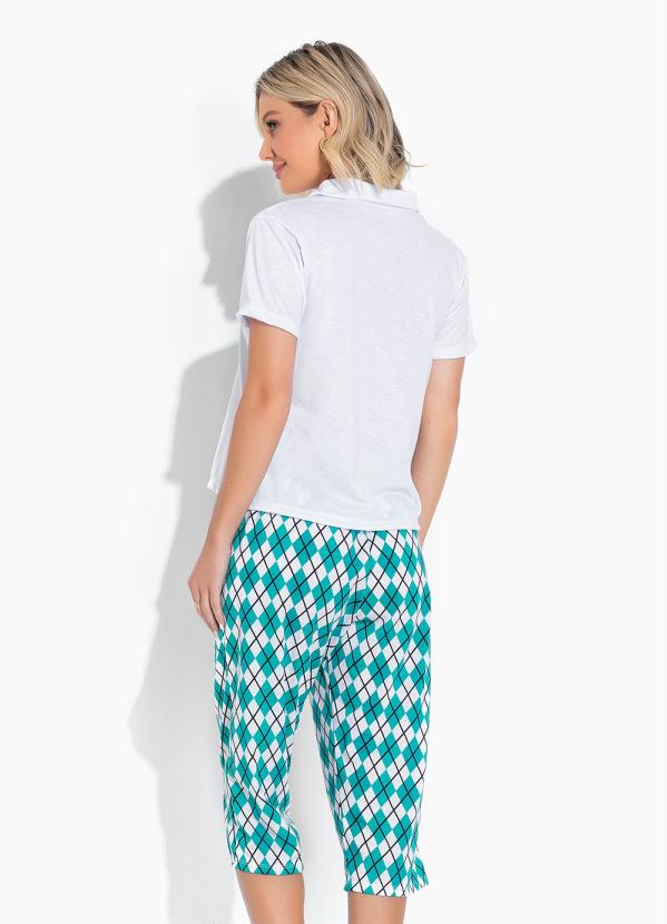 Alma Dolce - Pijama Estampado com Gola Verde e Branco 2