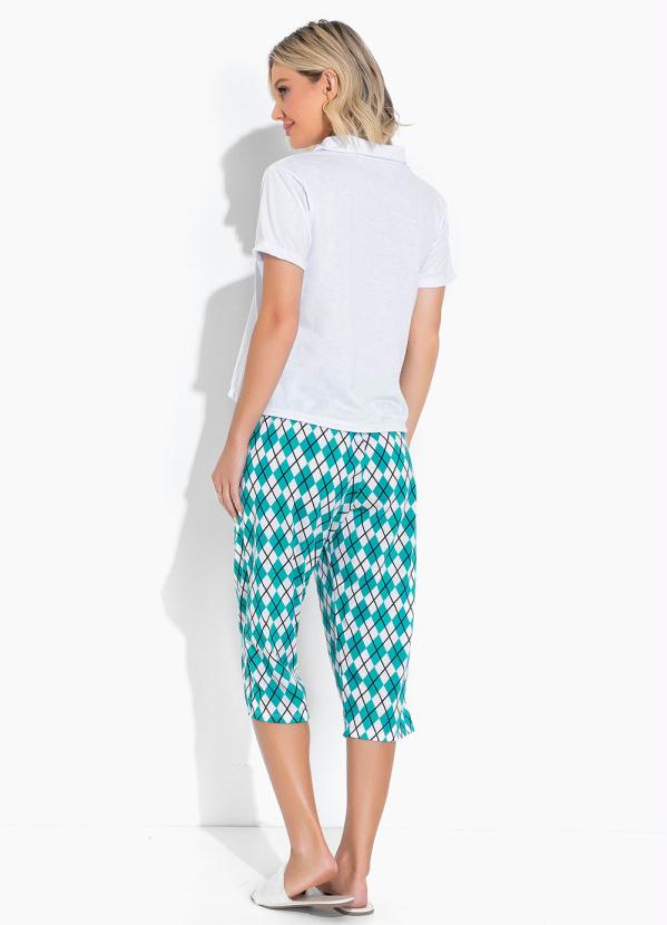 Alma Dolce - Pijama Estampado com Gola Verde e Branco 4