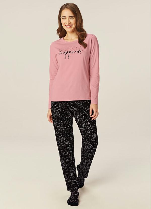 Malwee - Pijama Rosa Happiness em Malha